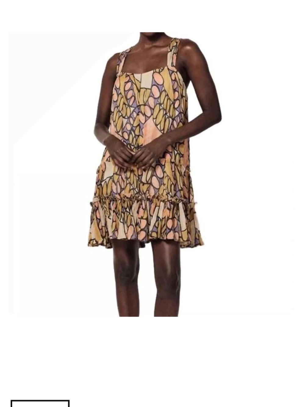 Cleobella Peach Pink Abstract Print Ruffle-Hem Mini Dress